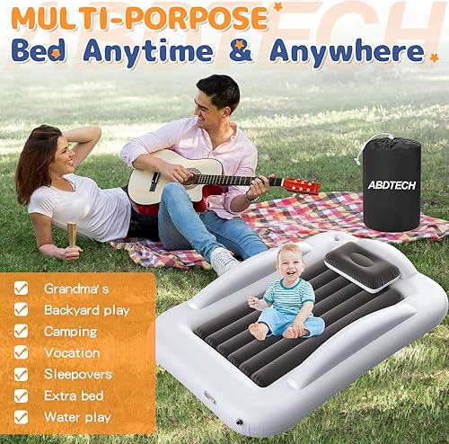 Miniatura 6 de Cama inflable de viaje para niños pequeños  Cama de viaje portátil para niños pequeños con lados de seguridad, juego completo de colchón de aire