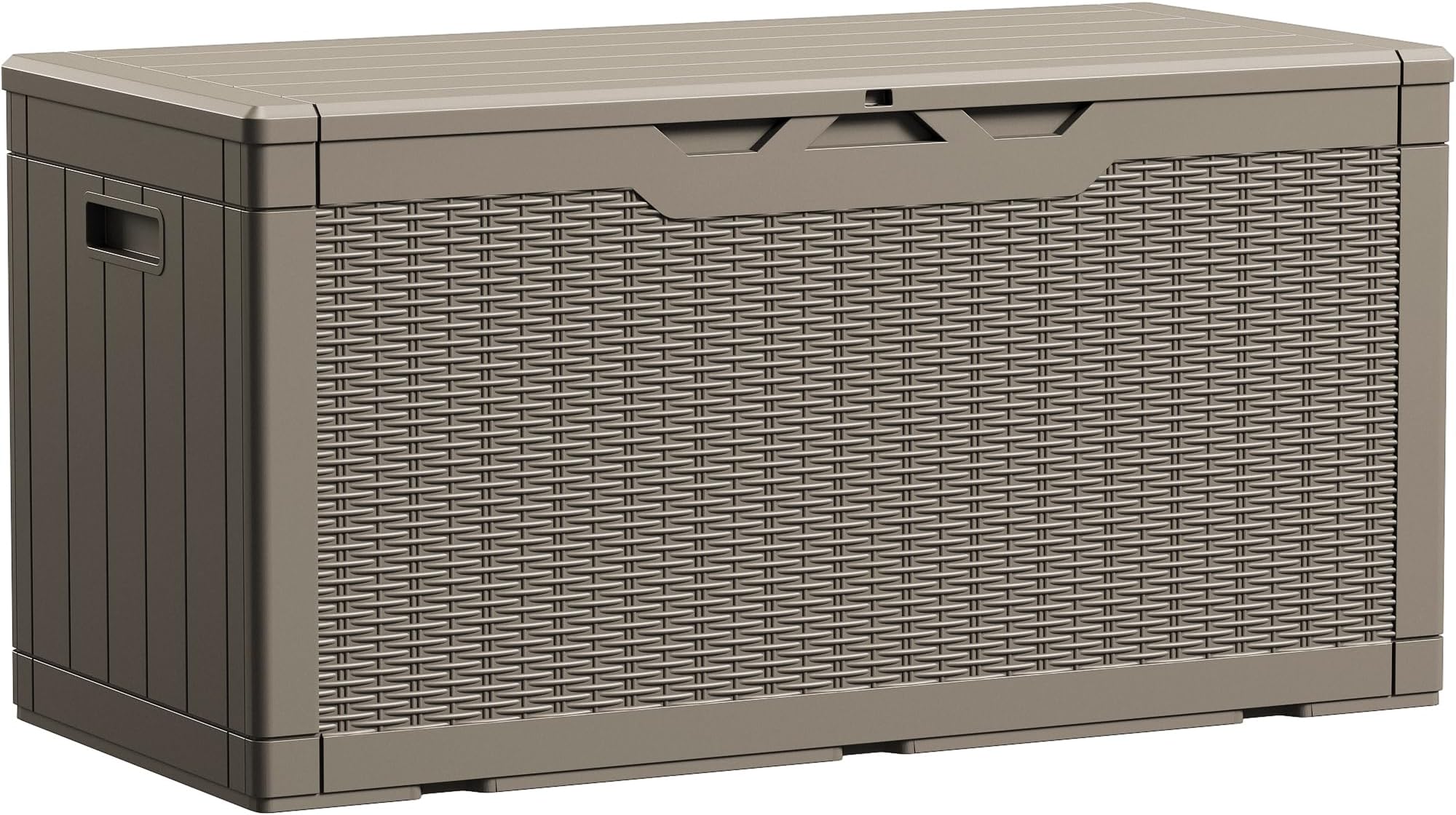 Devoko 100 Gallon Waterproof Large Resin Deck Box Indoor Outdoor Lockable Storage Container for Patio Furniture Cushions Garden Tools (100 Gallon, Light Brown)