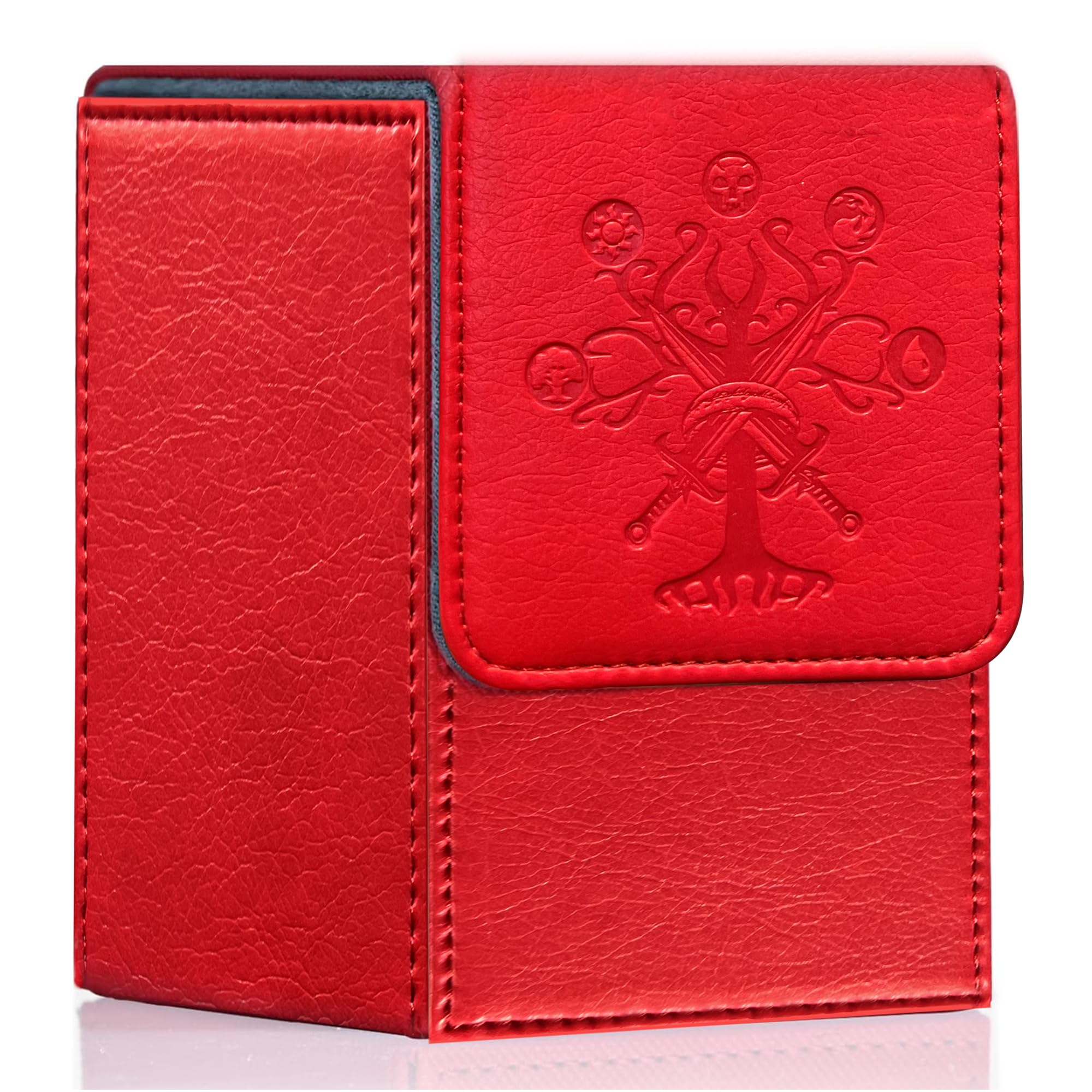 PROMAXIBINDER MTG Card Deck Box, Commander Deck Box Fits 100+ Single Sleeved Cards, Storage for TCG/MTG Crads, PU Leather Strong Magenet (Red, Tree)