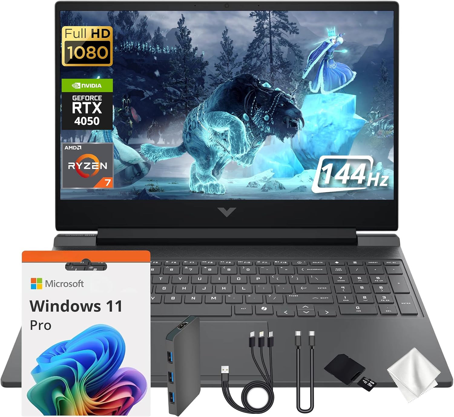 HP Victus 15 15.6″ FHD 144Hz Gaming Laptop, AMD Ryzen 7 7445HS, GeForce RTX 4050, 32GB DDR5, 3TB Storage(2TB SSD&1TB Docking Station Set), Backlit Keyboard, Copilot, Wi-Fi 6, Win 11 Pro, Silver