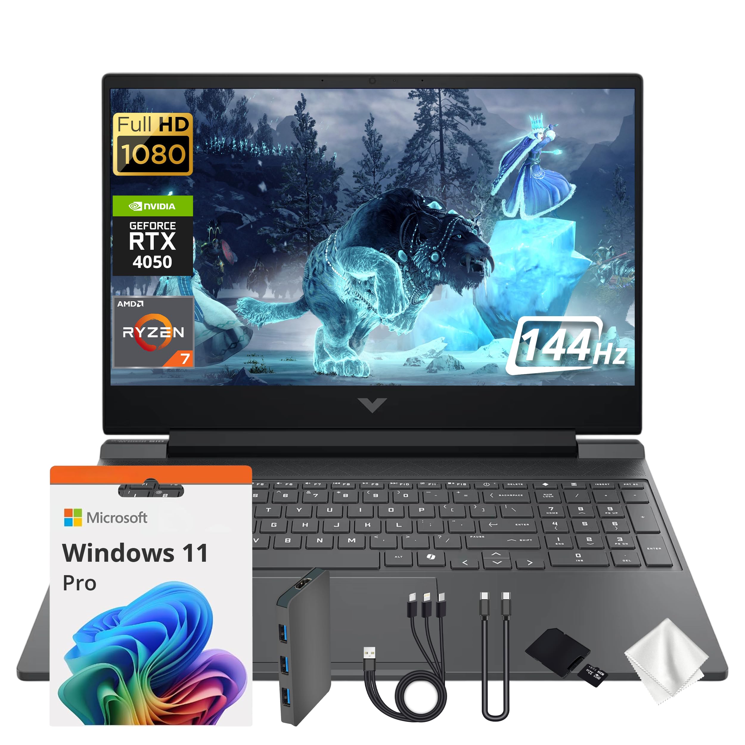 HP Victus 15 15.6" FHD 144Hz Gaming Laptop, AMD Ryzen 7 7445HS, GeForce RTX 4050, 16GB DDR5, 1.5TB Storage(512GB SSD&1TB Docking Station Set), Backlit Keyboard, Copilot, Wi-Fi 6, Win 11 Pro, Silver