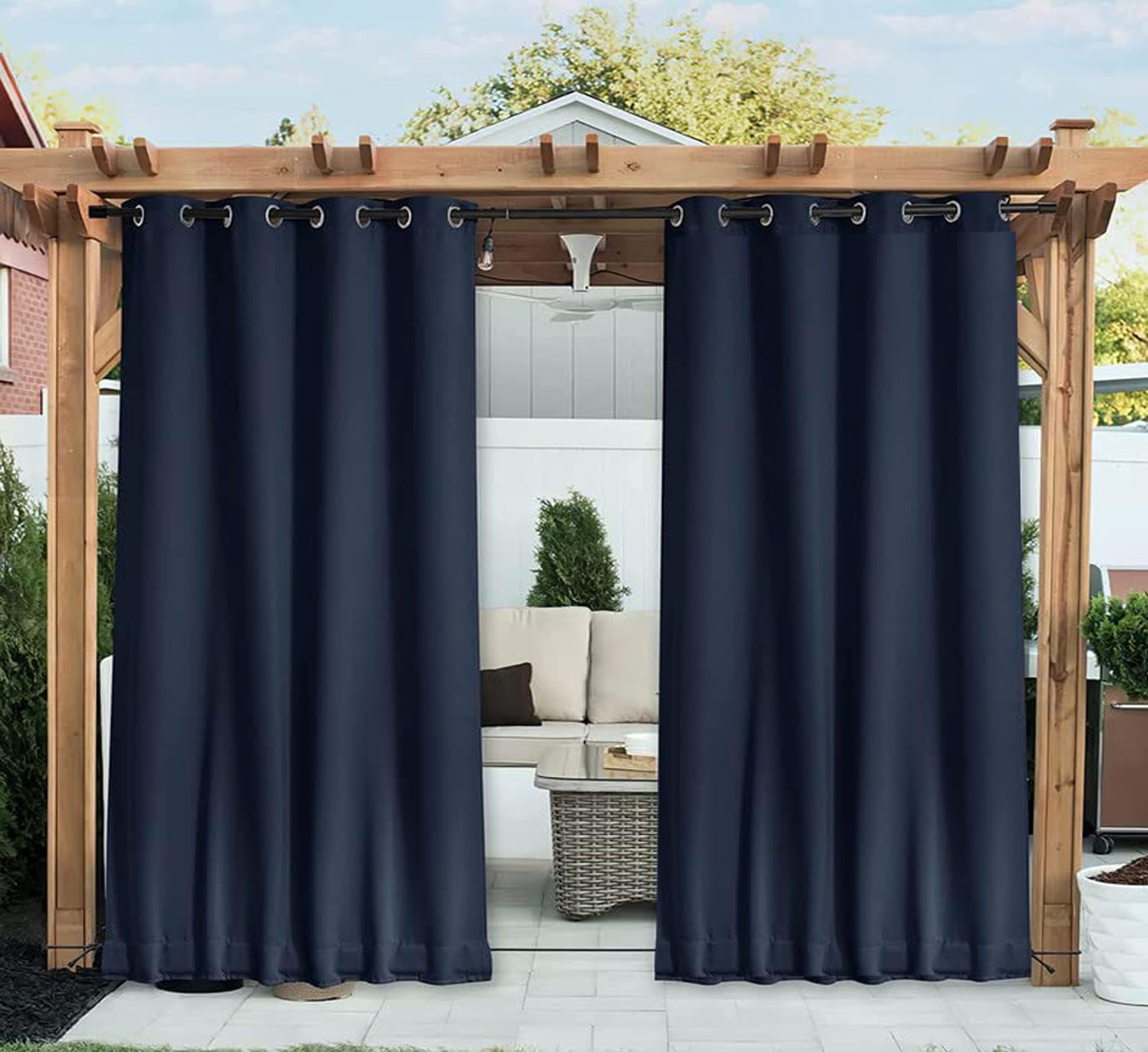 Duronet - Waterproof & Sun Blockage Top Eyelet & Bottom Back Tab Fixed Windproof Blackout Outdoor Curtains (Navy Blue, 4.5 X 7 Feet, Polyester), 1 Piece Curtain (B0B5N7Y19M) Amazon Price History, Amazon Price Tracker