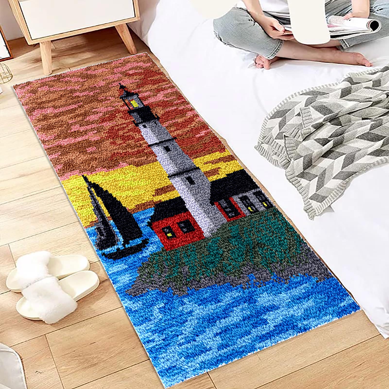 69 x 102 cm zestawy haczyków zatrzaskowych dla dorosłych DIY zestawy do szydełkowania dywanów z wstępnie zadrukowanym płótnem i haczykiem zatrzaskowym i wystarczającą ilością przędzy z haczykiem,