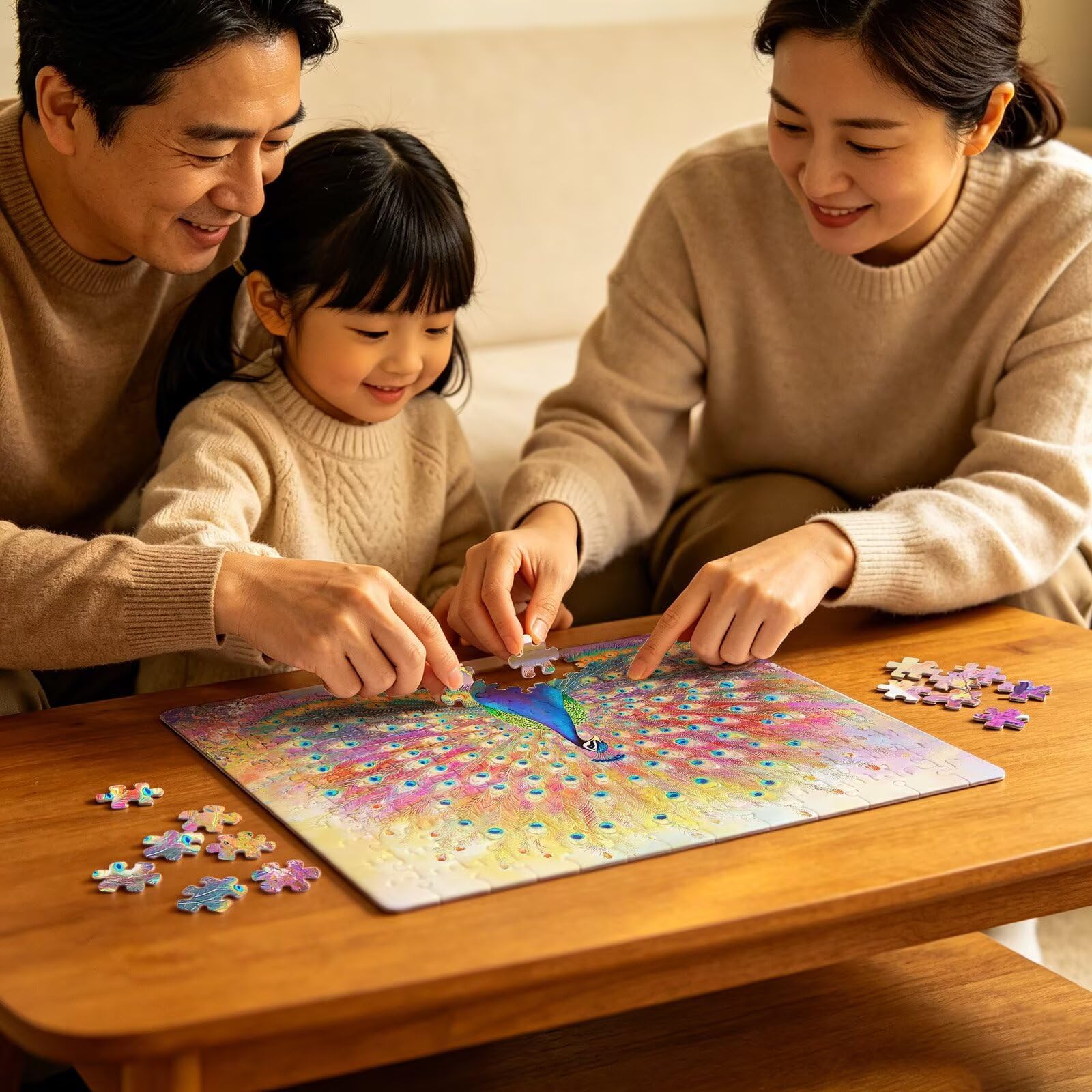 Puzzle 1000 elementów, puzzle 1000 elementów dla dorosłych, trudne puzzle, aktywność antystresowa i relaks, druk w wysokiej rozdzielczości, drewniane puzzle w kolorze pawia z wykwintnym pudełkiem do