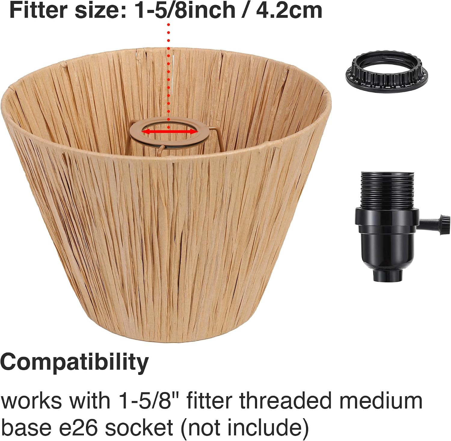 2 Pack Rattan Boho Wicker Lamp Shade Replacement, 1-5/8 inch Fitter, 9.84" Diameter, Light Beige Paper Natural Handwoven Lampshades for Table Lamp Pendant Light Floor Lamp Light Fixture