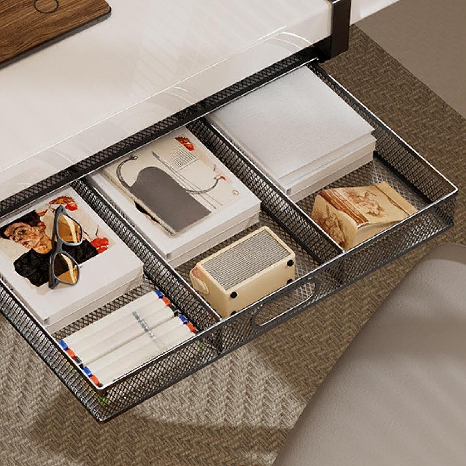 Cestino per cassetto sotto scrivania, in metallo, scorrevole, per credenze da cucina e scrivania
