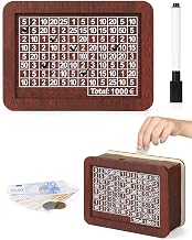 1000 Wooden Money Box, Money Box with Counter, Reusable Money Box with Saving Objective and Tick Numbers to Help Children Start Saving