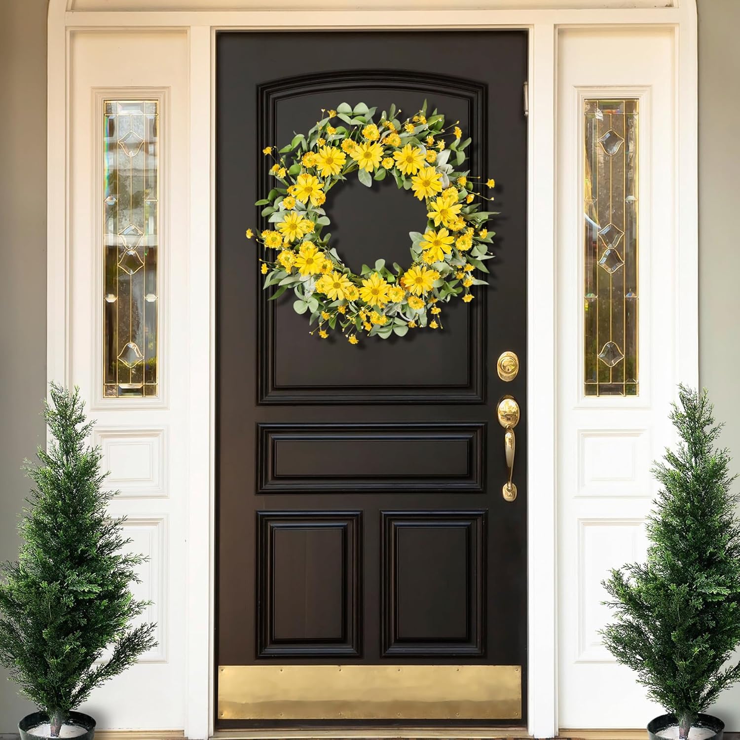 Artgar 26 Inch Daisy Wreath, Artificial Spring and Summer Wildflower Wreath for Front Door, Wall, Home, Wedding, Farmhouse, Porch, and Holiday Decor(Yellow)