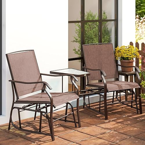 Miniatura 9 de Outsunny Sillas planeadoras para exteriores con mesa auxiliar, mecedora de 2 asientos para patio, sofá biplaza con correa transpirable para patio