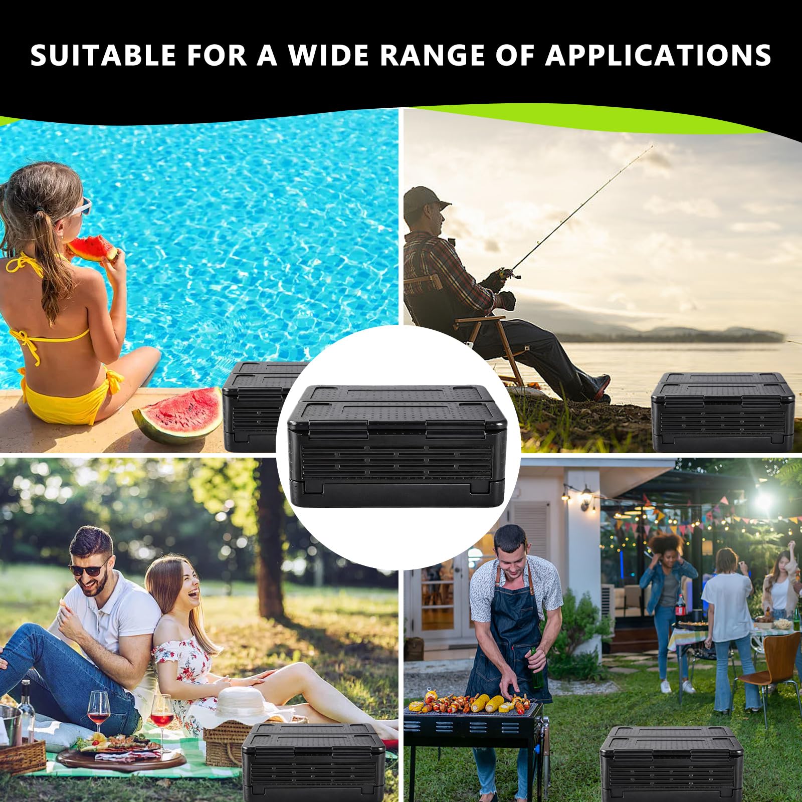 Caja de poliestireno plegable grande, caja térmica de poliestireno con tapa integrada, nevera multifuncional para camping, pícnics, transporte de alimentos