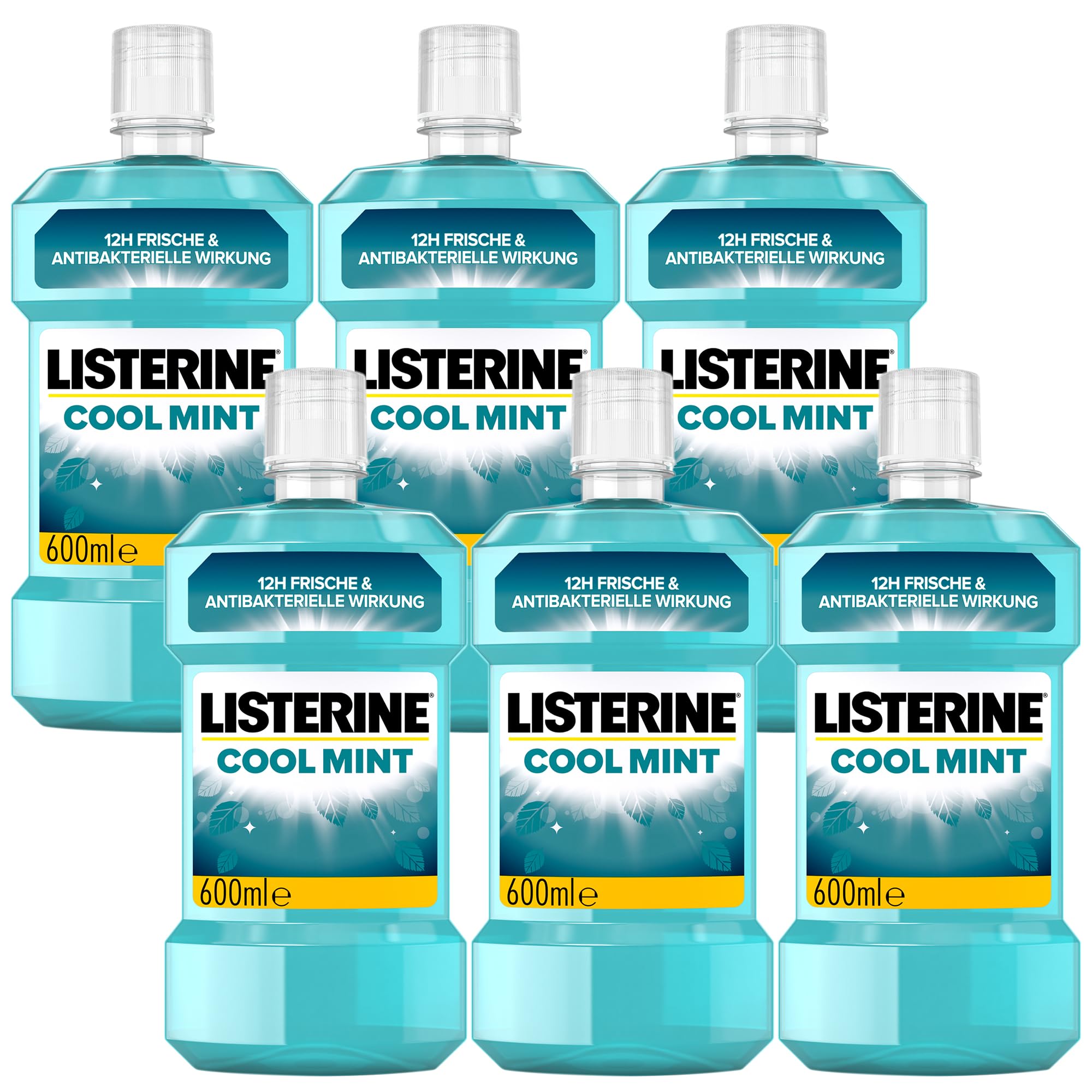 LISTERINE Cool Mint (6 x 600 ml), antibakterielle Mundspülung mit ätherischen Ölen und intensivem Minzgeschmack