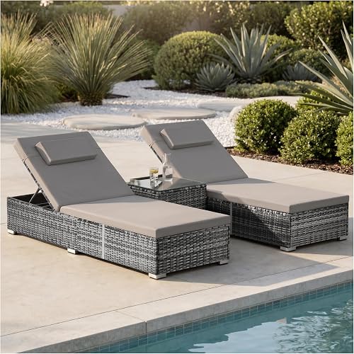 tectake® Chaise longue double en rotin 62x196x36 cm 