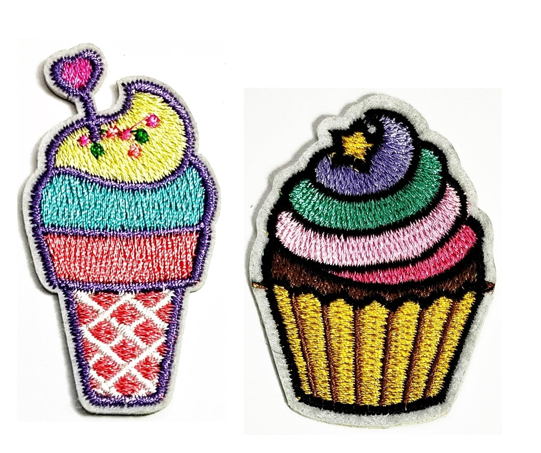 Lovely Ice Cream Sweet Cupcakes Movie Cartoon Patches Sew Iron on Embroidered Applique Patch Logo Clothes Jeans T-Shirt Hat Backpacks for Men Women Boys Girls (2 PCS)