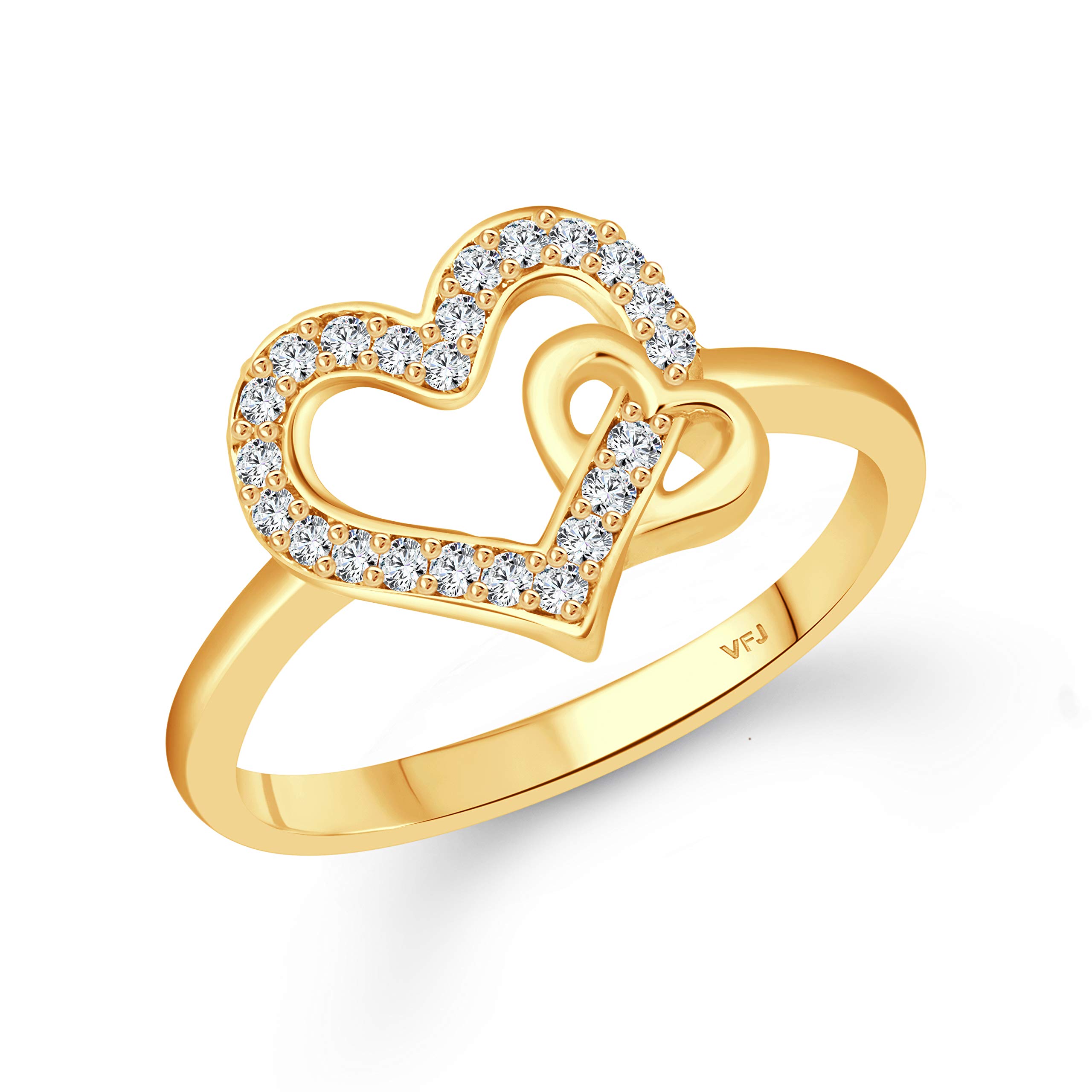 Vighnaharta Incredible Heart Gold and Rhodium Plated CZ Ring for Women-image-27