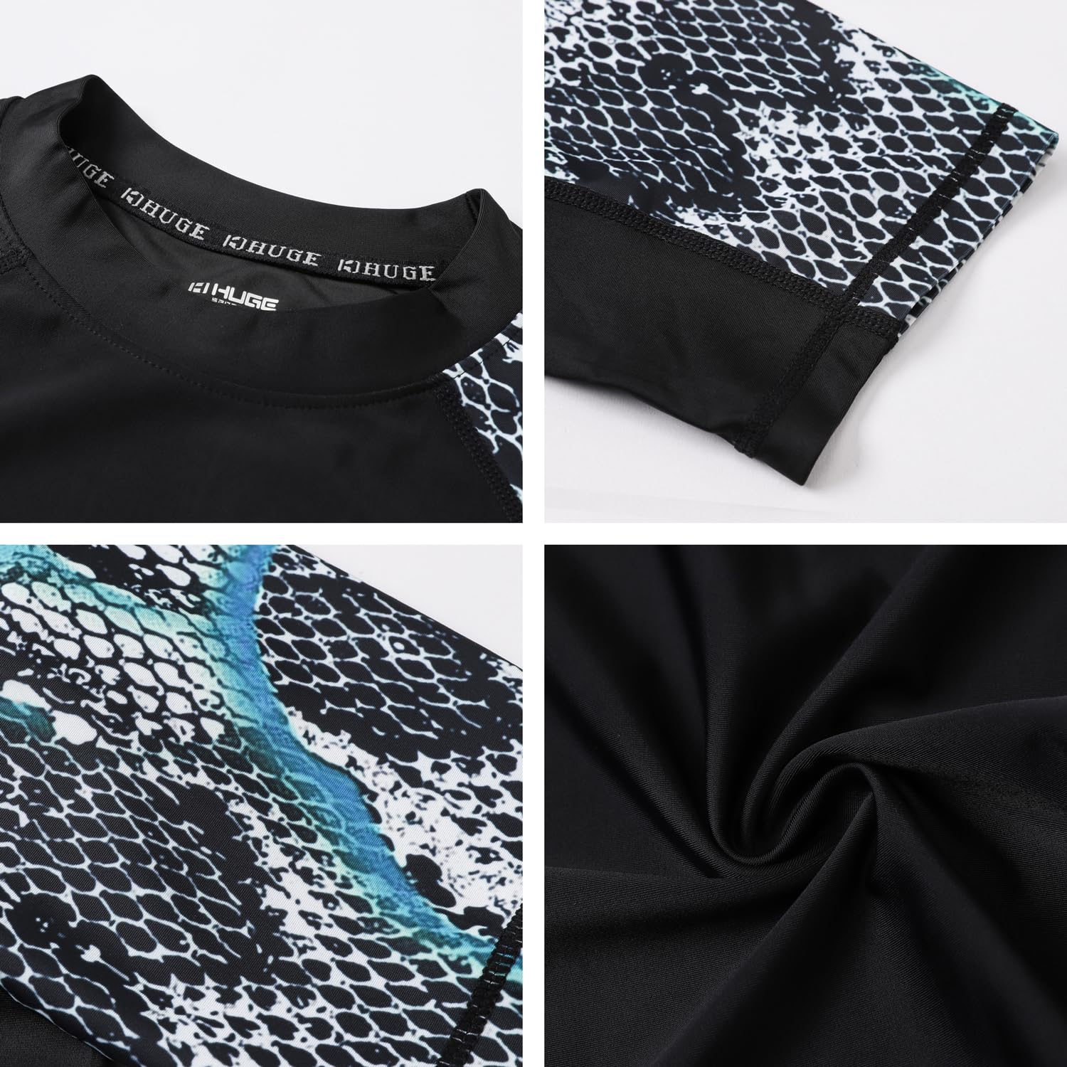 HUGE SPORTS Rashguard Homme Haute de Combinaison en Tissu très élastique spéciale Manches Courtes Protection Solaire UV (UPF) 50+