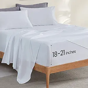 SLEEP ZONE Extra Deep Pocket Queen Sheet Set 4 Piece - Super Soft Brushed Microfiber Bedding Sheets Set Fits Deep Mattress Upto 21 inches (White, Queen)