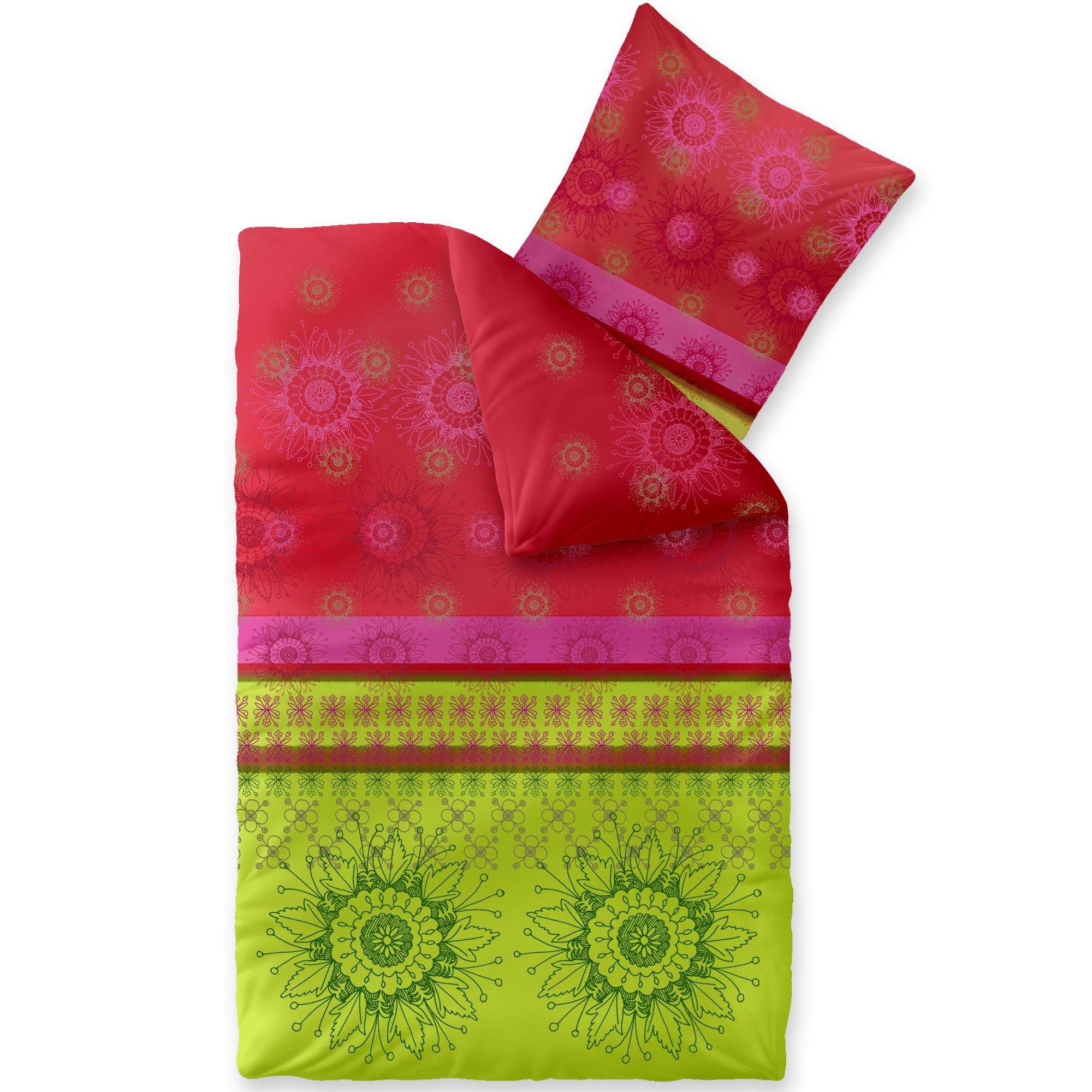 CelinaTex Fashion Bettwäsche 155x200 cm 2teilig Baumwolle, Bettgarnitur für Sommer und Winter, Ganzjährig, Bettbezug, Bettenset, Schöner Wohnen Lindsay Blumen Grün Rot