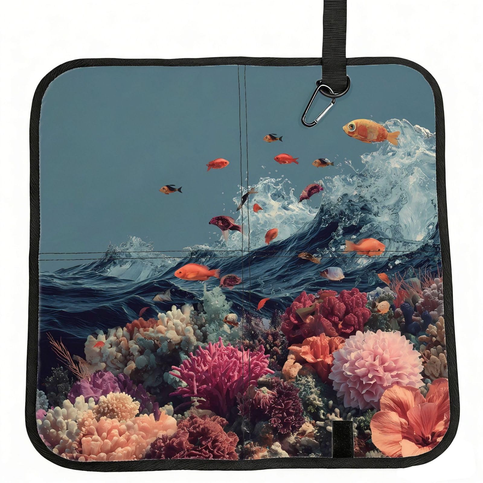 MROWYC Fish and the ocean Printed Foldable Seat Cushion - Portable with Carabiner, for Stadium, Camping, Hiking