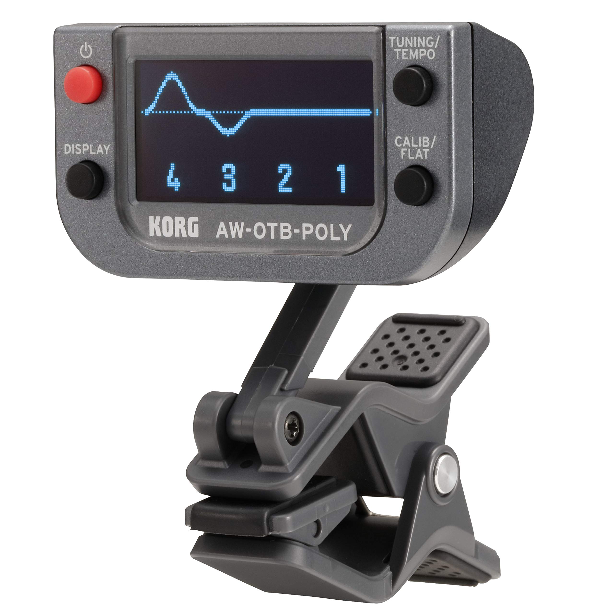 Korg AW-OTB-Poly Clip On Tuner für Bassisten (polyphones Stimmgerät mit OLED-Display-Technologie, speziell für Bass)