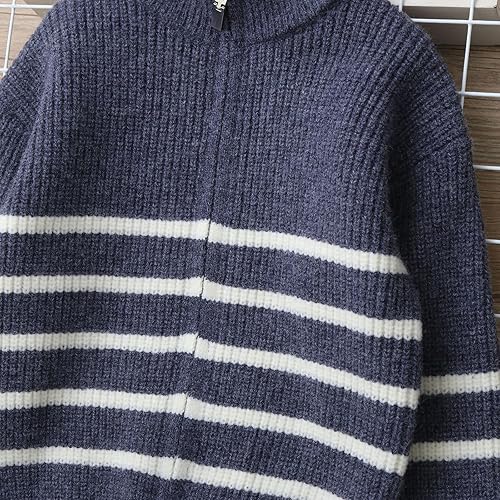 Boys Girls Sweater Cardigan Uniform Zip up Knit Fall Kid Jacket Girls Trendy Striped School Sweater Warm Winter Coat(Blue,5T)