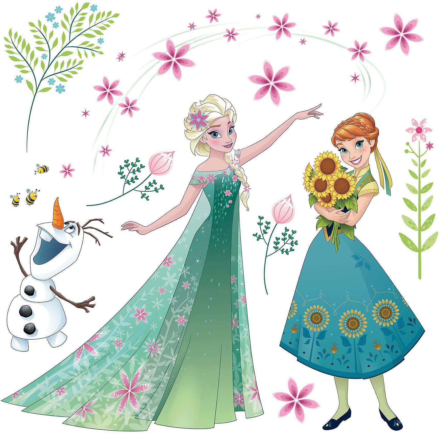 Komar Blau,Gelb,Grün,Lila,Rosa,Türkis,Weiß Fenstersticker - Window Frozen Flower - Größe 31 X 31 Cm - Kinderzimmer, Wandaufkleber, Wanddekoration, Wandsticker