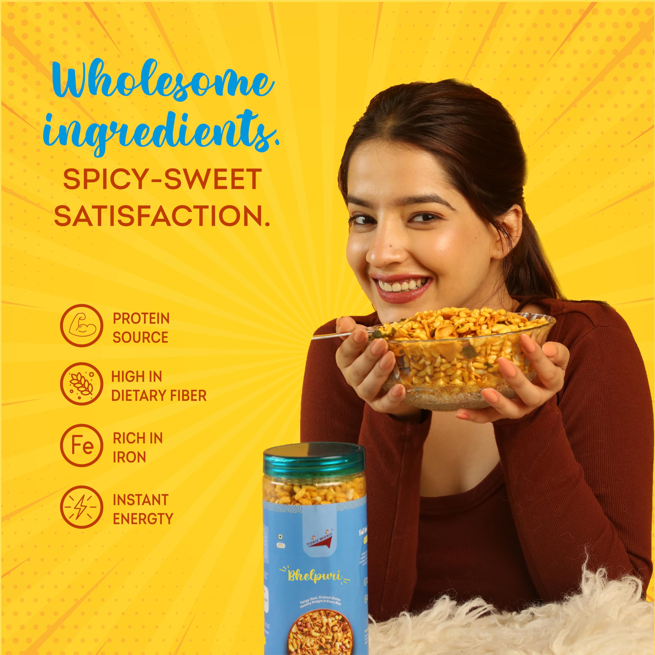 Toku Moku Bhelpuri Mix Tasty & High Protein Snacks Jhalmuri | 30% Of Protein Needs | No Palm Oil, Cholesterol or Trans Fats | No Junk & Chemicals (Pack of 2) 1