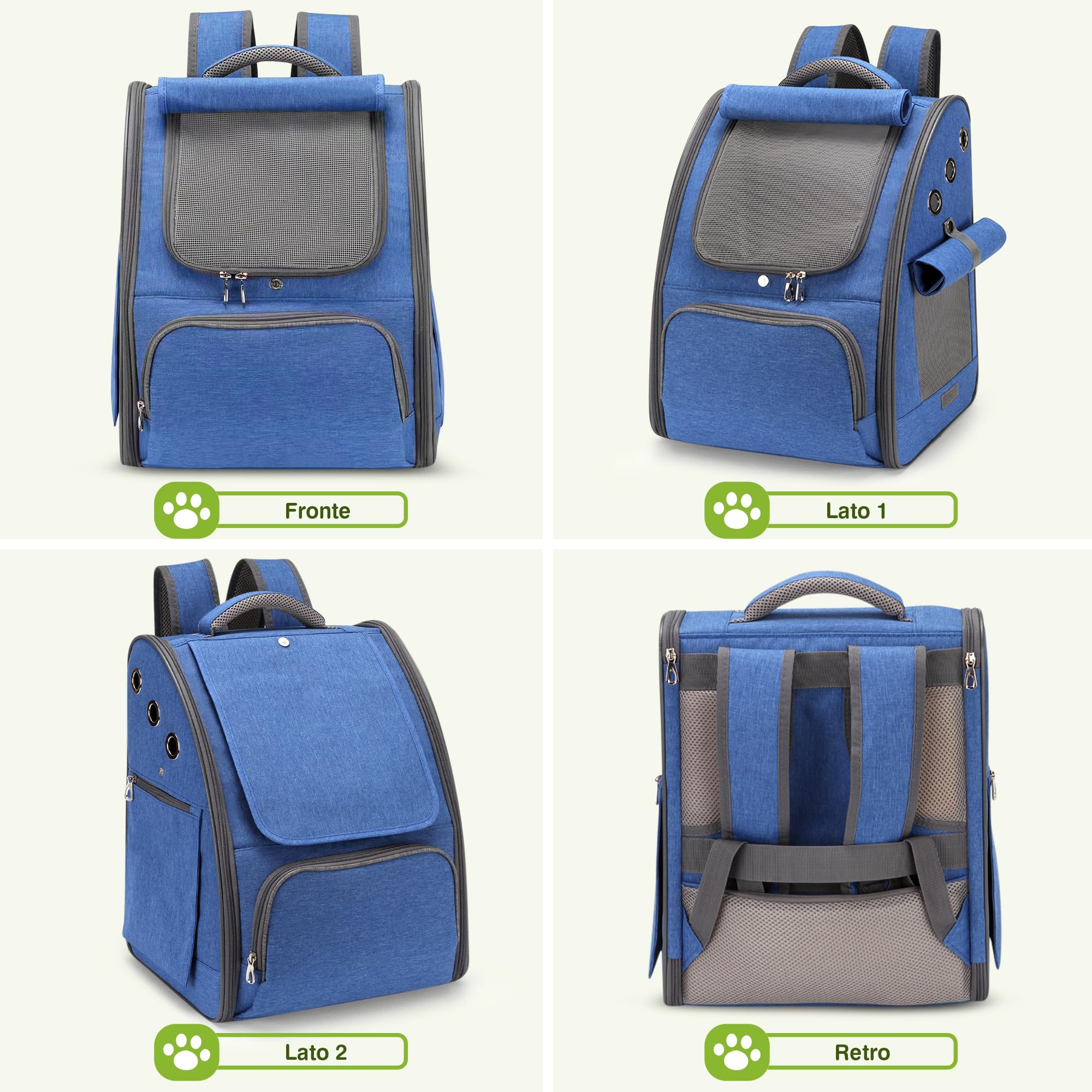 ALLSOPETS Zaino per Cani, Trasportino Gatto Zaino Pieghevole e Traspirante per Cani e Gatti con Tendine Parasole Ideale per Viaggi Escursioni e Campeggio (Blu Reale)