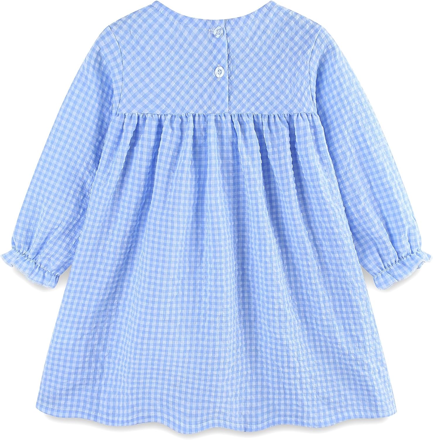 FreeLu Toddler Girls' Cotton Gingham Duck Embroidery Dress Long Sleeve Plaid Casual Dresses for 2-7 Years - Image 3