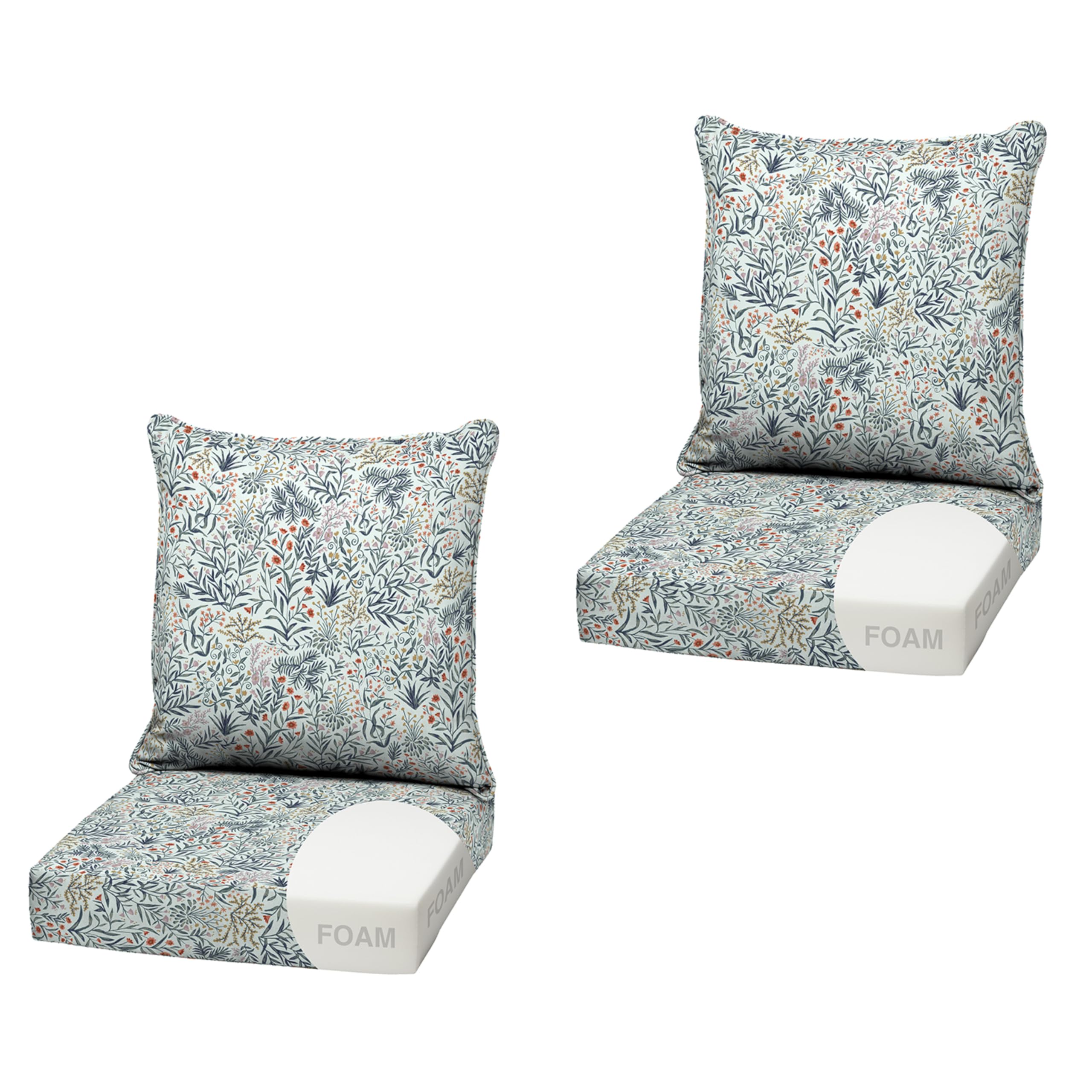 Arden Outdoor Deep Seat Cushion Set, Foam, 22x24, Pistachio Botanical