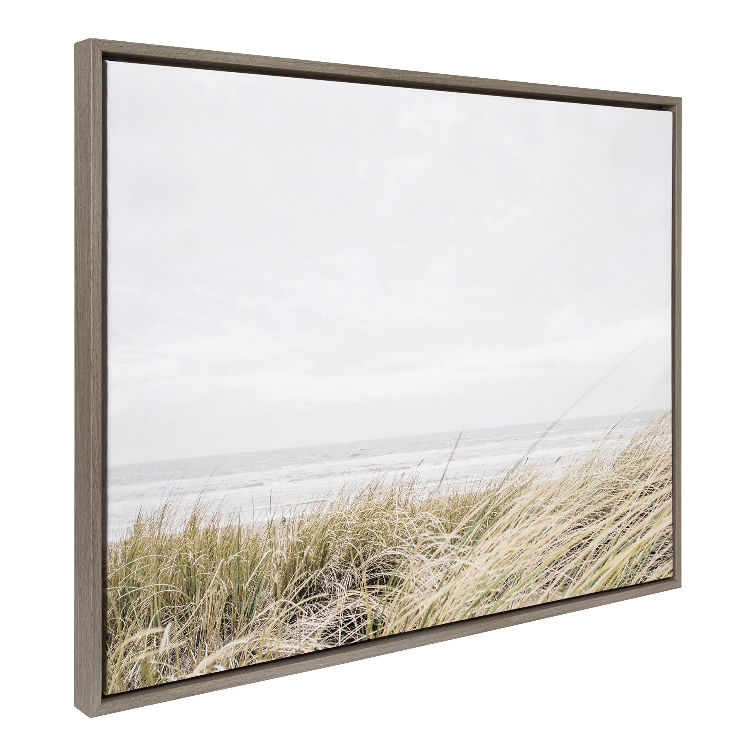Kate and Laurel Sylvie East Beach Framed Canvas Wall Art by Amy Peterson Art Studio; 28x38 Gray; Coastal Beachy Art for Wall