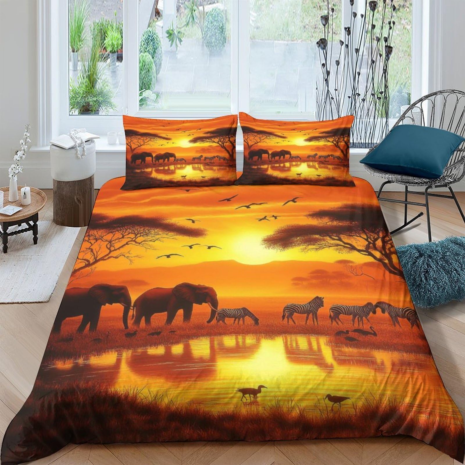 Ctjqhvkz Style-1 3D Printed African Sunset Elephant Fitted Sheet Microfiber Soft Bed Sheet Decor For Bedroom Dorm Mattress Cover Single（135X200cm）