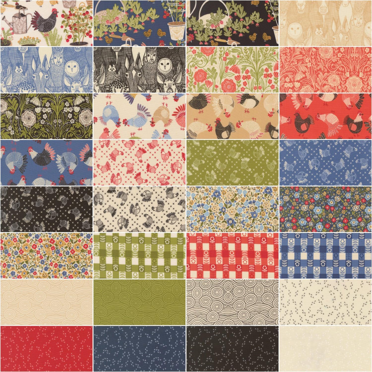 Gingiber The Henhouse 32 Fat Quarters 1 Panel Moda Fabrics 48430AB