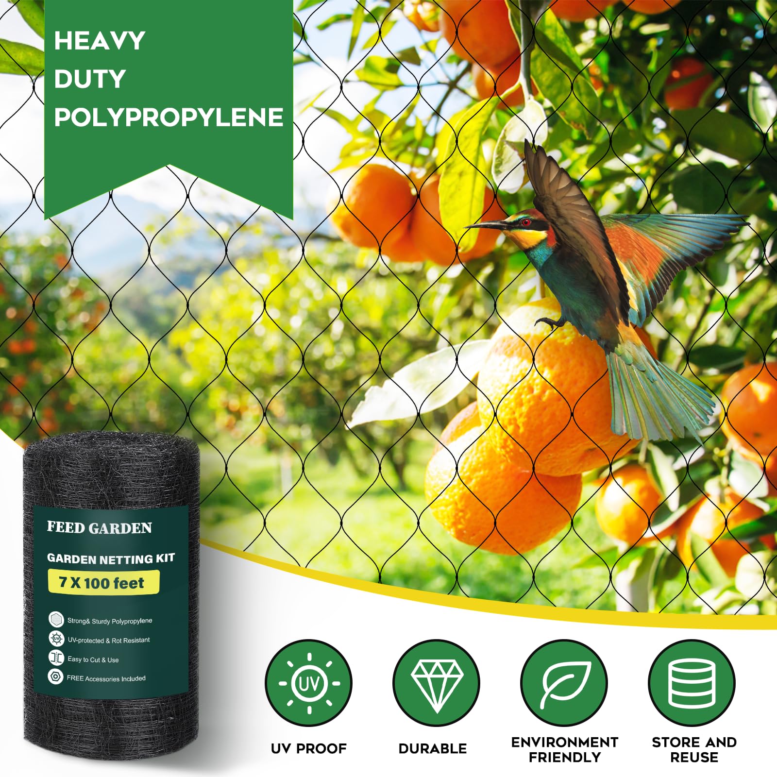 GreatBuddy Garden Netting 7ft X 50ft – Deer & Bird Fence, Heavy Duty Reusable Protection For Plants & Trees