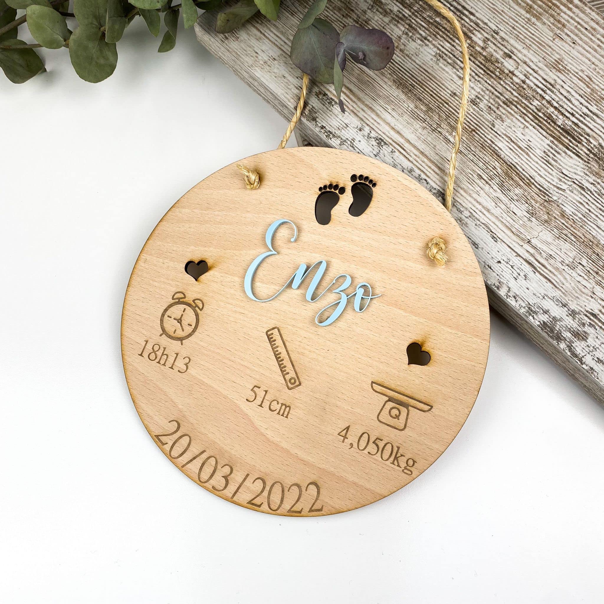 Natalicio personalizado en madera.Regalo bebe, recién nacido- Placa Natalicio Personalizada de Madera de haya- Cartel Nacimiento Nombre del Bebé – Decoración Habitación Infantil