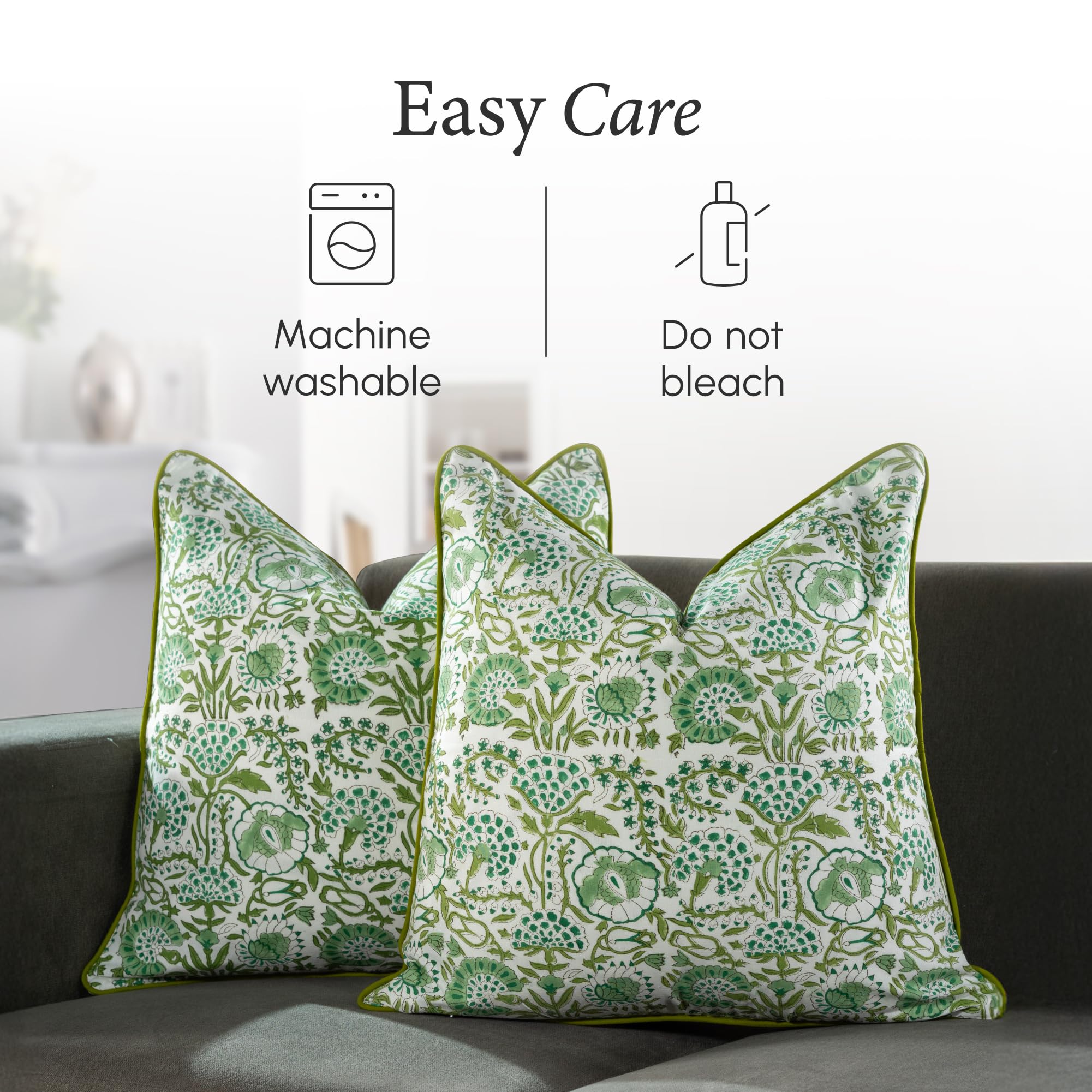 CPC, federe per cuscini da divano, 51 x 51 cm, decorative per soggiorno, 100% cotone, stile boho o graziosi cuscini da esterno, federe per cuscini con fiori o copriletti preppy, verde agata