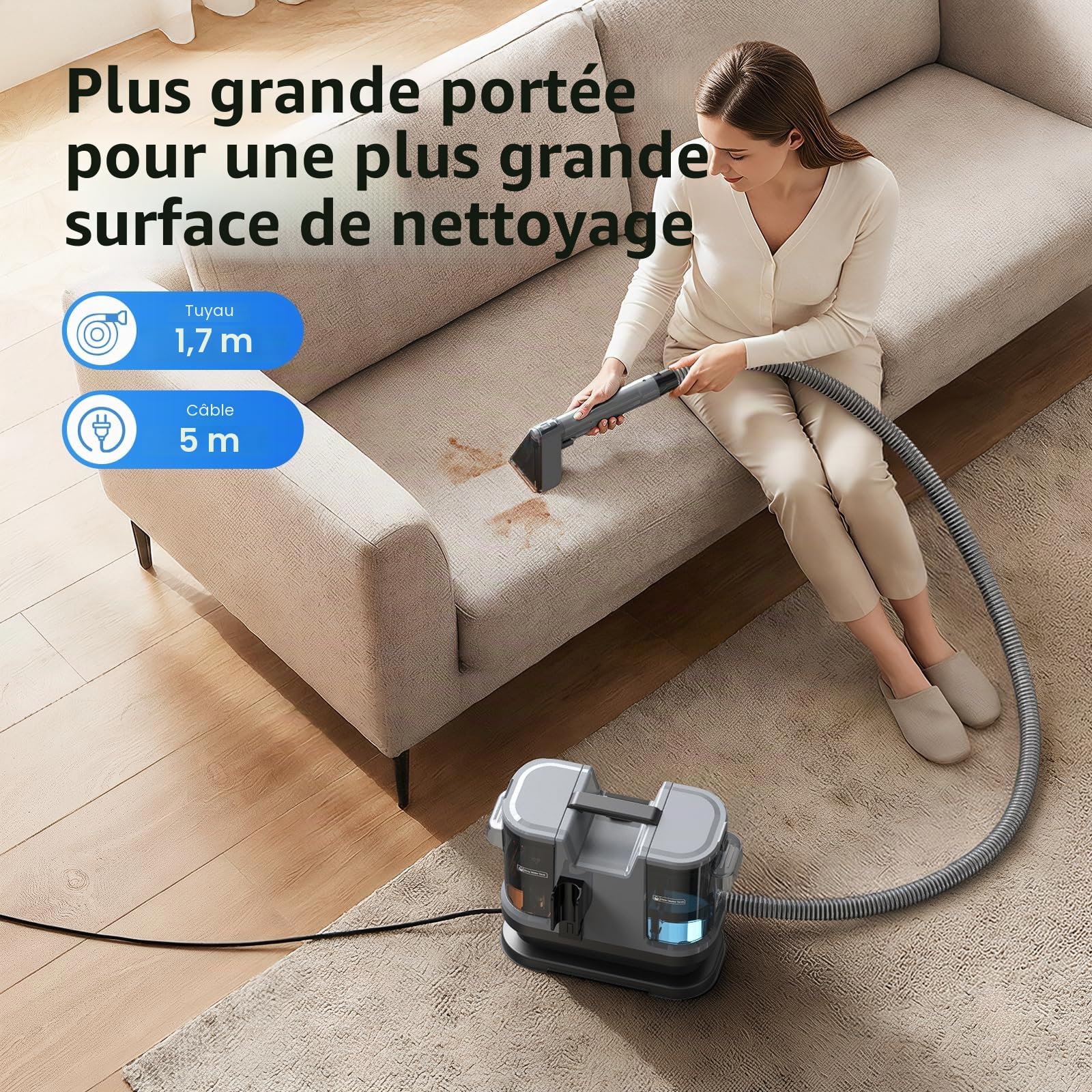Lubluelu Shampouineuse Canapé Injecteur-Extracteur 600 W, 20 kPa – Nettoyeur Tapis et Moquettes Portable avec Fonction Auto-Nettoyante, Long Tuyau pour Canapés, Tapis et Intérieur de Voiture