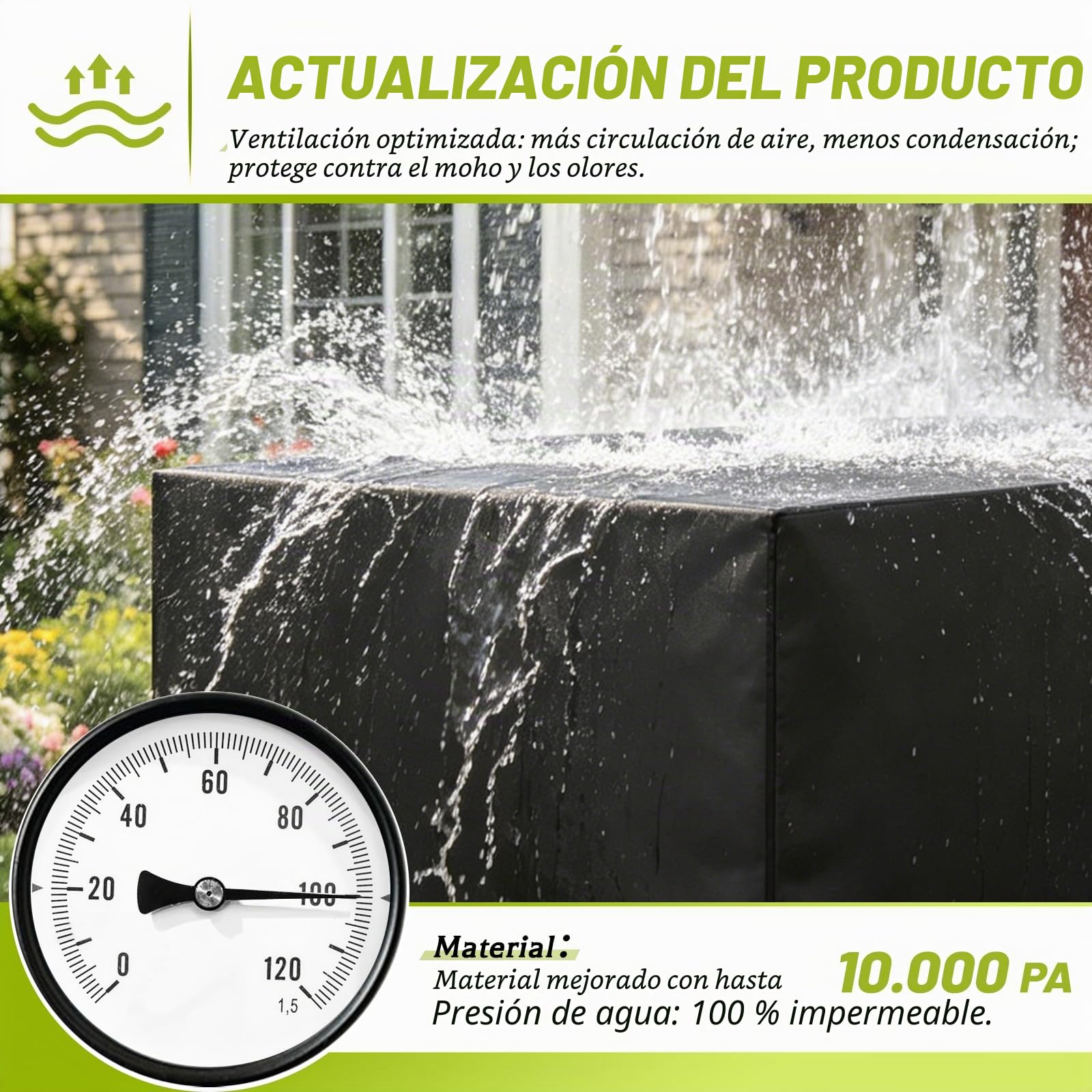 Funda para Muebles de Jardín Exterior 420D Oxford 270x180x89cm | Negro, 420D Oxford, Impermeable, Anti-UV y Resistente al Desgarro, con Cordón y Correas, para Mesa y Muebles de Jardín