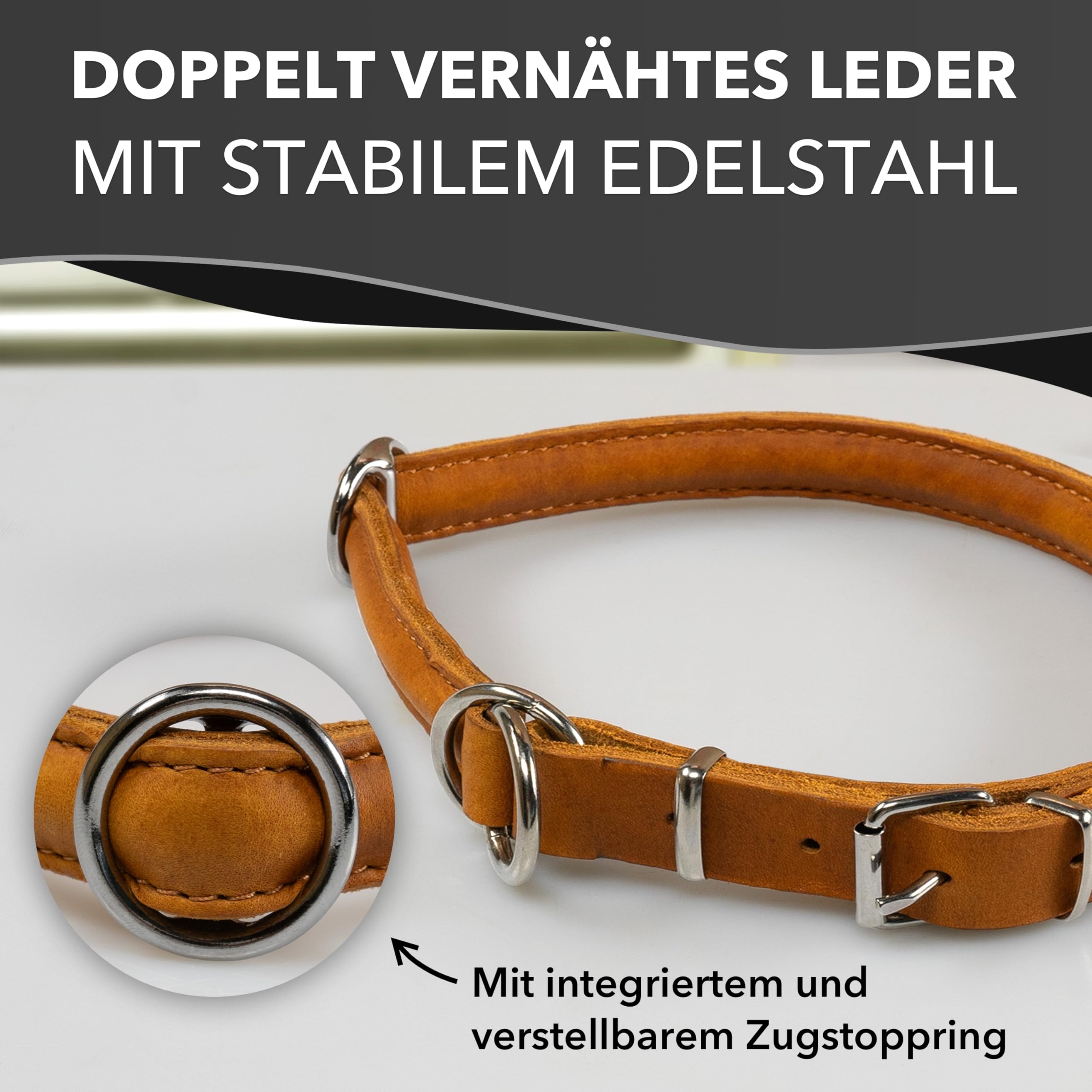 Collier Rond et Doux pour Chien Cognac, Taille S – 45 cm avec Noyau en Plastique intégré