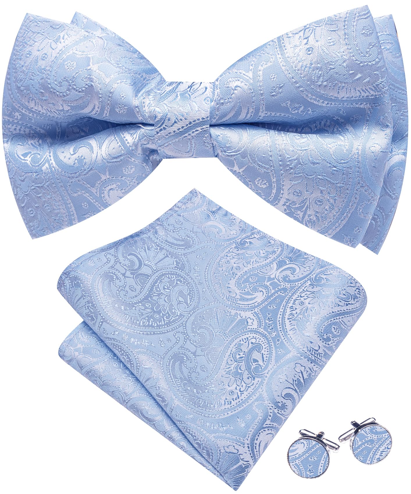 Barry.Wang Paisley Striped Bow Tie for Men Silk Pre-Tied Bowtie Set