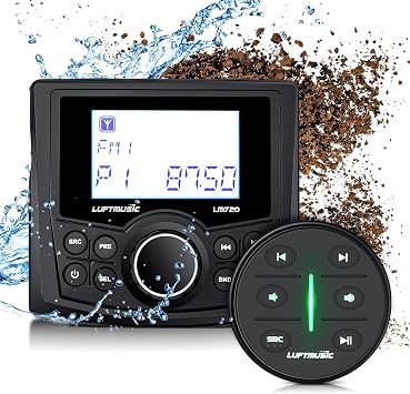 Marine Bluetooth Radio - Weatherproof Marine Stereo System with Wireless Remote - Built-in 3" Dot Matrix LCD Display, Amplifier, Bluetooth, Digital Media MP3 Player, AM/FM Radio