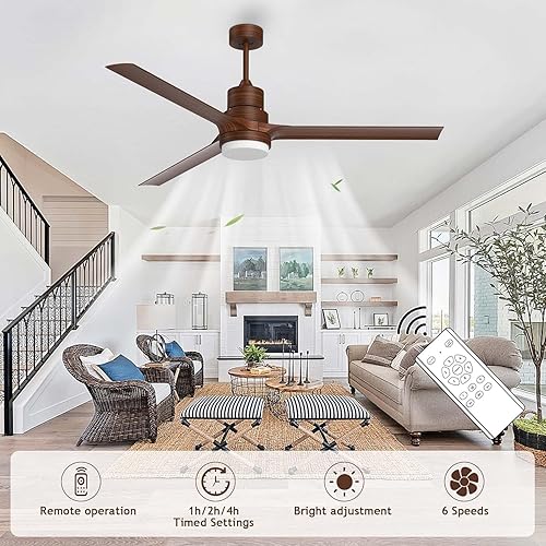 Miniatura 3 de Ventiladores de techo con luces, control remoto, ventiladores de techo modernos de 52 pulgadas con motor CC reversible para patio, dormitorio, sala