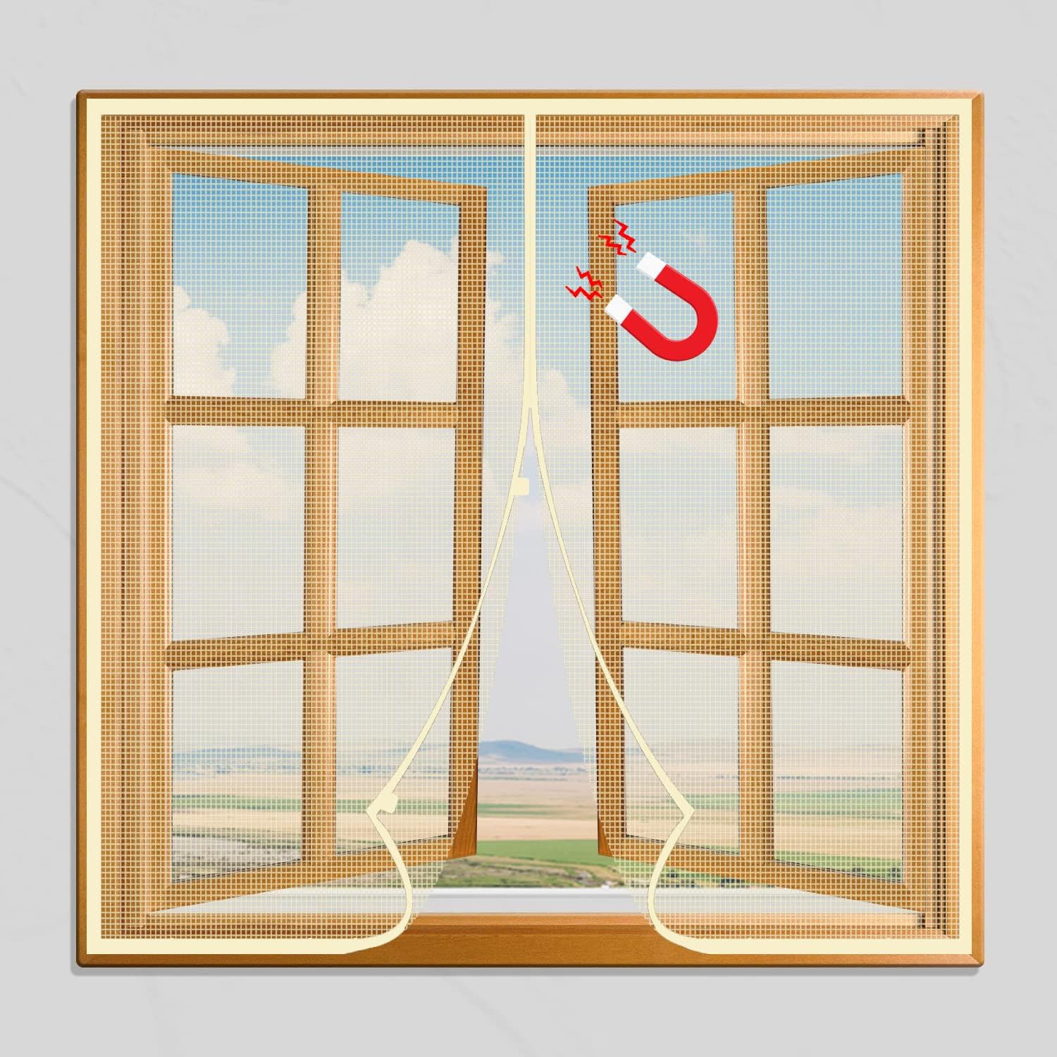 Lifekrafts Polyester Magnetic Window Mosquito Net with Self Adhesive Hook Tape Windows Height 120 cms X Width 90 cms (47x35 inches or 4x3 feet - Beige) - Ultra Premium Edition