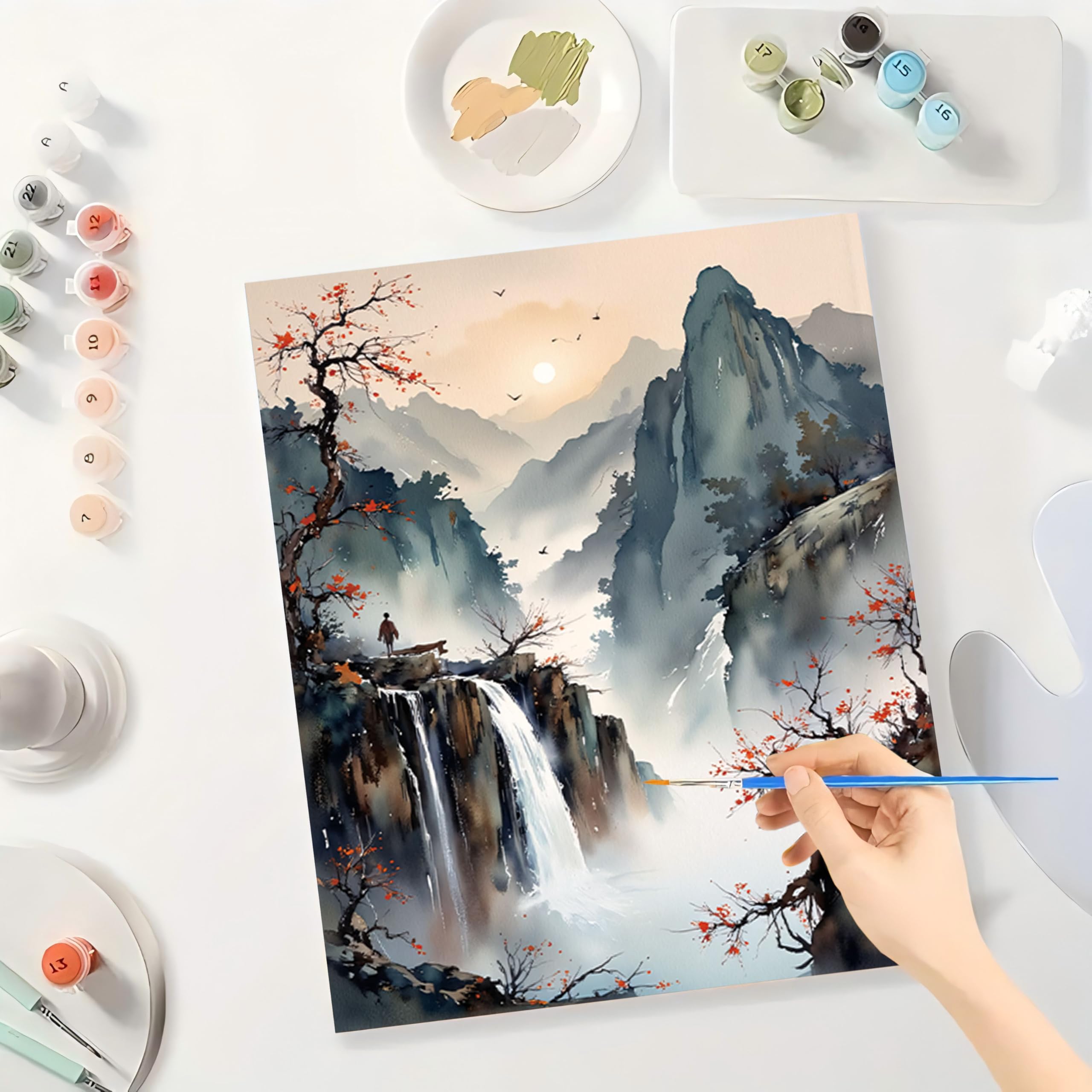 Amazon.co.jp: 数字による中国の風景画キット 大人用 - DIY 山の滝