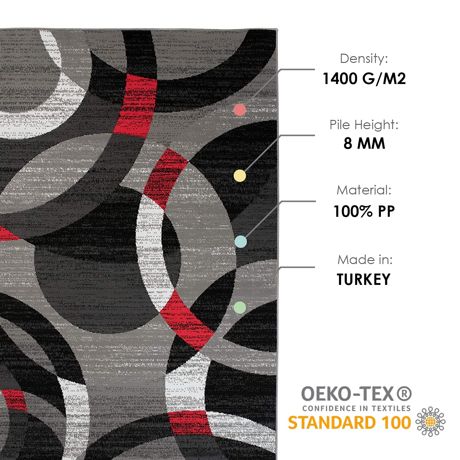 Carpeto Rugs Vloerkleed Moderne - Tapijten Modern Patroon - Tapijt Kortstondig Pooltje - Tapijt Woonkamer, Slaapkamer - OEKO-TEX Carpet - Rug 140x200 cm - Rood