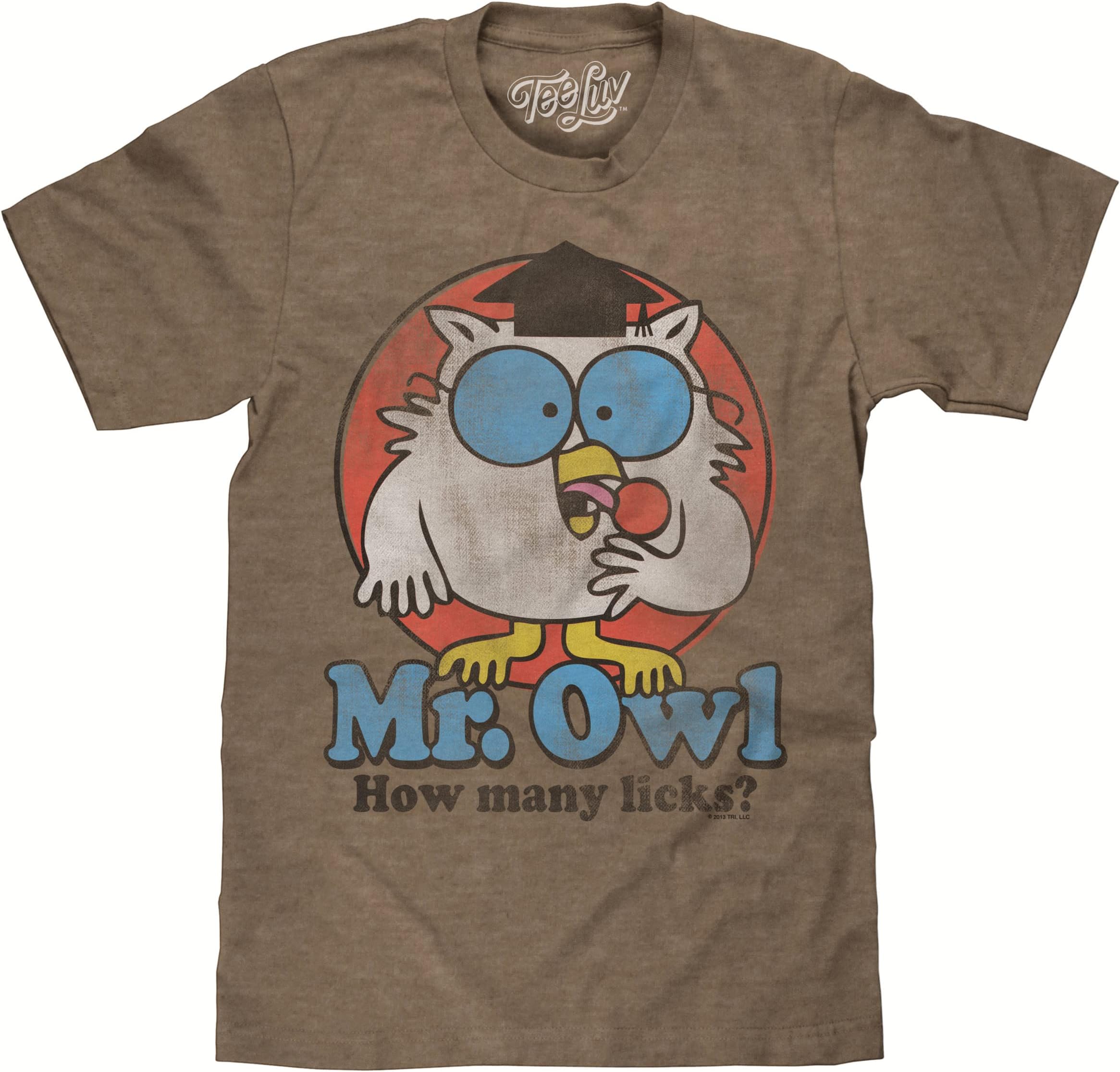 Tee Luv Mr Owl How Many Licks T-Shirt - Vintage Tootsie Pop Graphic Tee Shirt, Brown Heather, XX-Large