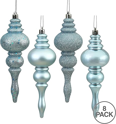 Miniatura 2 de Vickerman Adorno de acabado de 4 acabados de 7 pulgadas, decoración de árbol de Navidad de plástico inastillable, paquete de 8, azul bebé brillante,