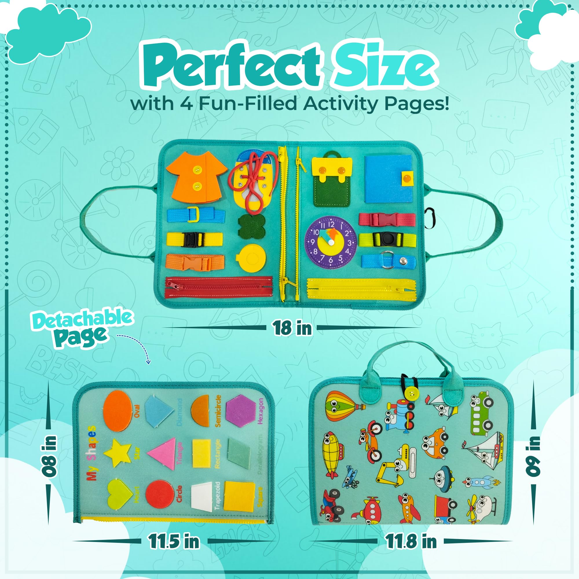 Jatsmore Montessori Busy Board for Toddlers 3-5 – Educational Sensory & Motor Skills Development Toy with 25+ Engaging Activities, Ideal for Preschool, Travel & Gift (Ride The Green Way)