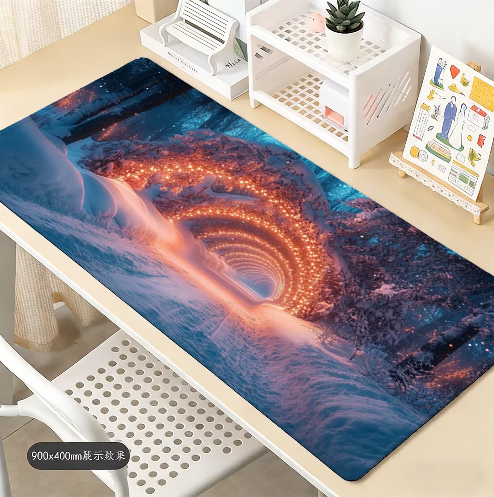 Tappetino Mouse Gaming Inverno Tappetino per Mouse XXL 1600 x 800 MM Grande Mousepad, Scena di neve Sottomano Scrivania Ufficio Accessori, Migliorare Precisione e Veloci, Superficie Liscio H-7830