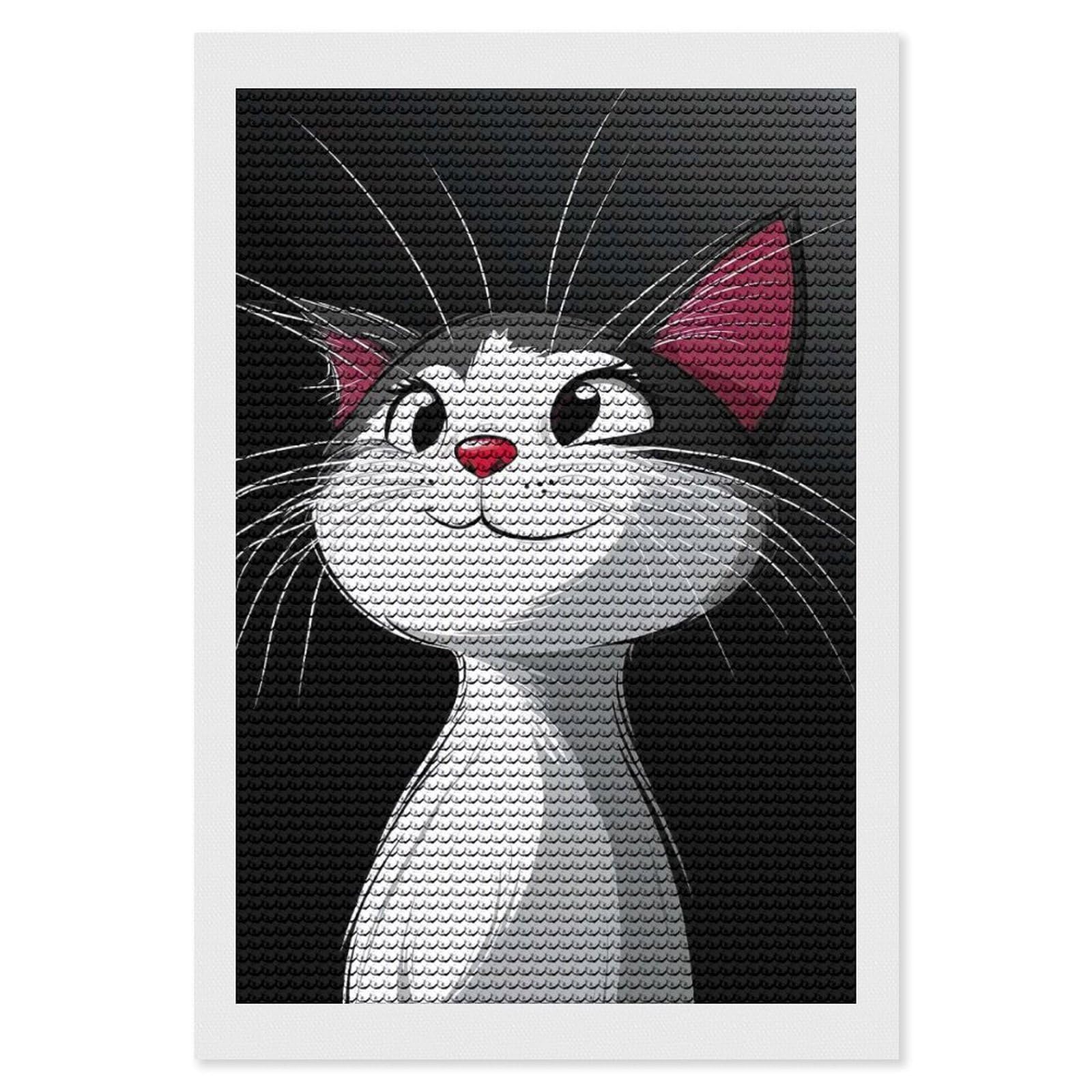 Junmoney Cute Cartoon Cat Diamond Art Canvas 8"x12", Easy Handmade Project, Complete Accessories, Bedroom Decor, Birthday Gift