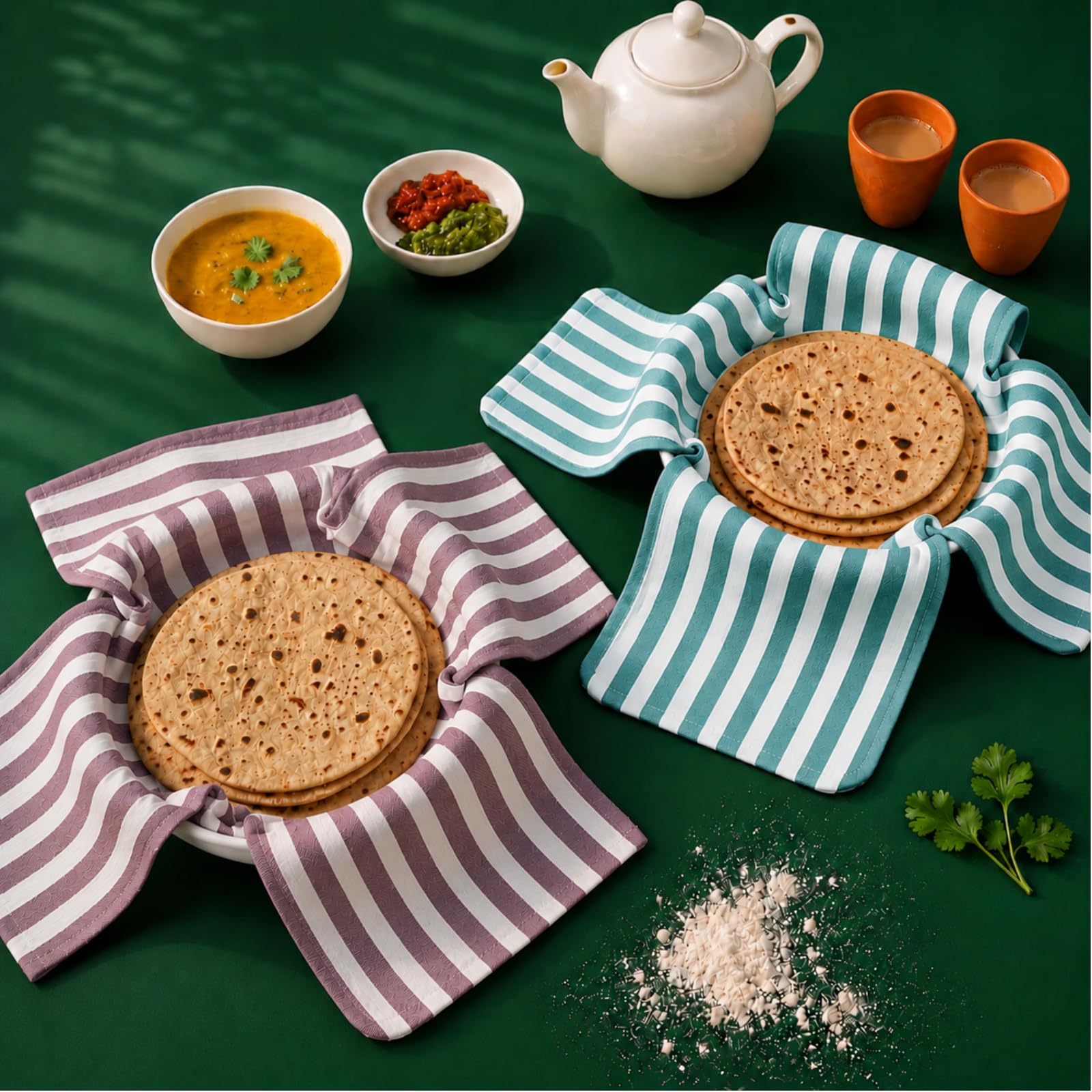 Solitude Cotton Roti Cover Pack of 2 | Reusable Double Layer Chapati Cloth Wrap for Casserole & Hot Case for Kitchen (Multicolor)-image-7